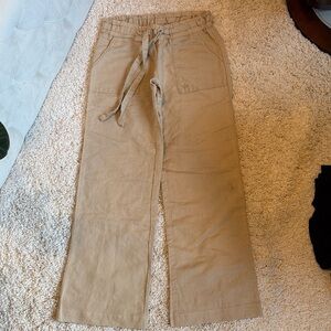 Roxy tan nude linen pants medium pockets drawstring 31” inseam